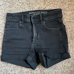 American Eagle black denim shorts, size 0!